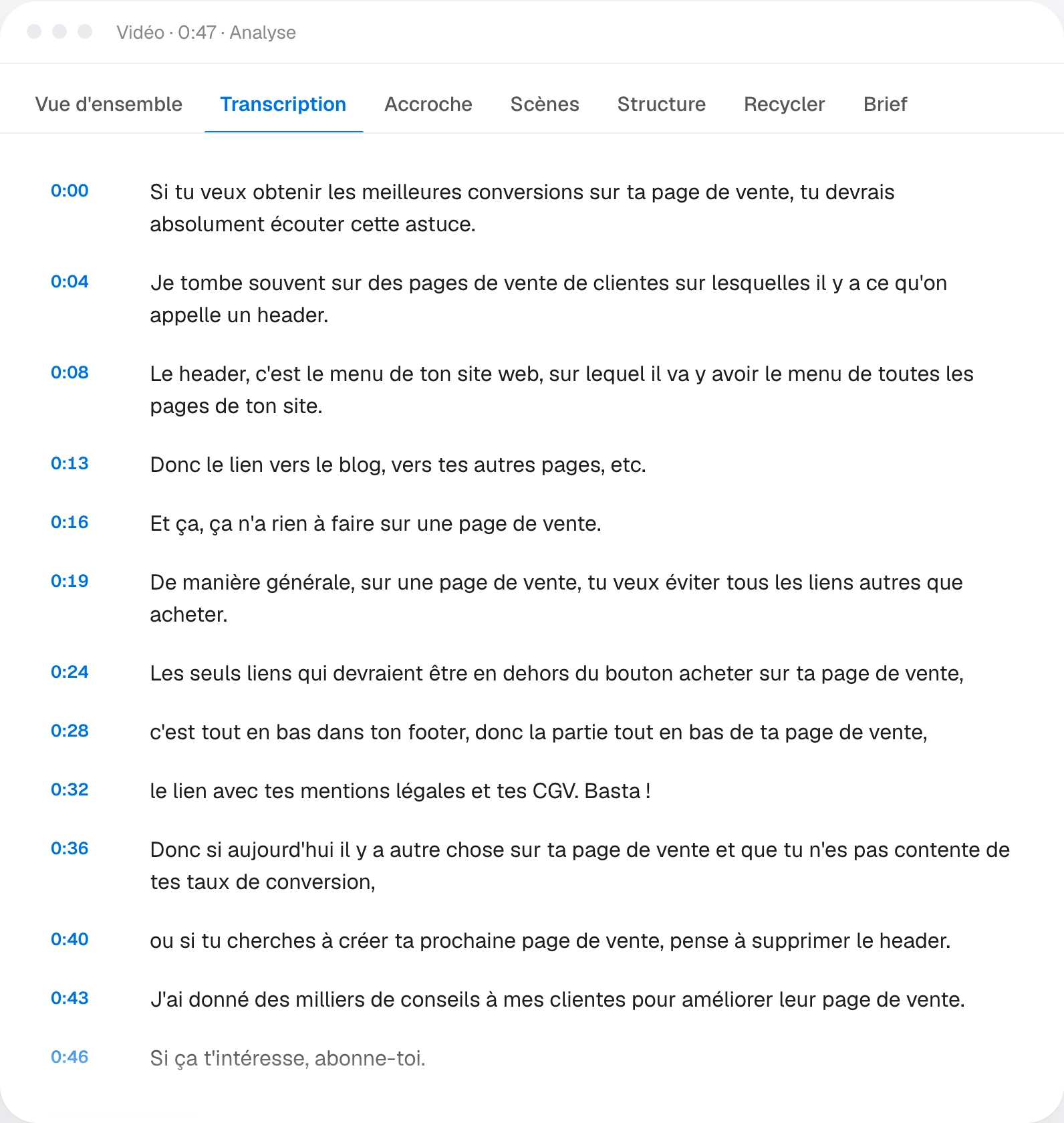 L'onglet « Transcription » de l'Analyseur dans le Studio