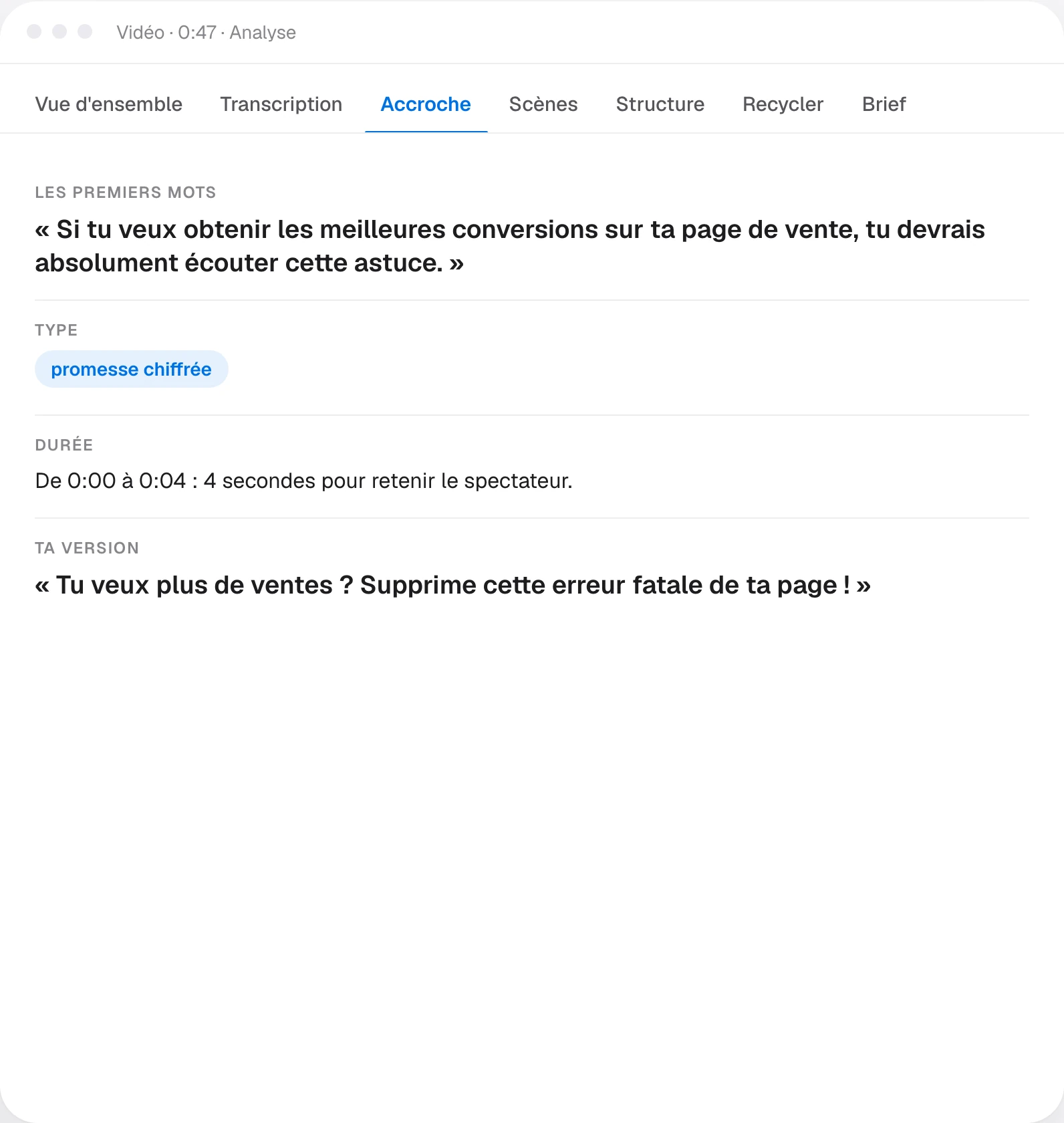 L'onglet « Accroche » de l'Analyseur dans le Studio