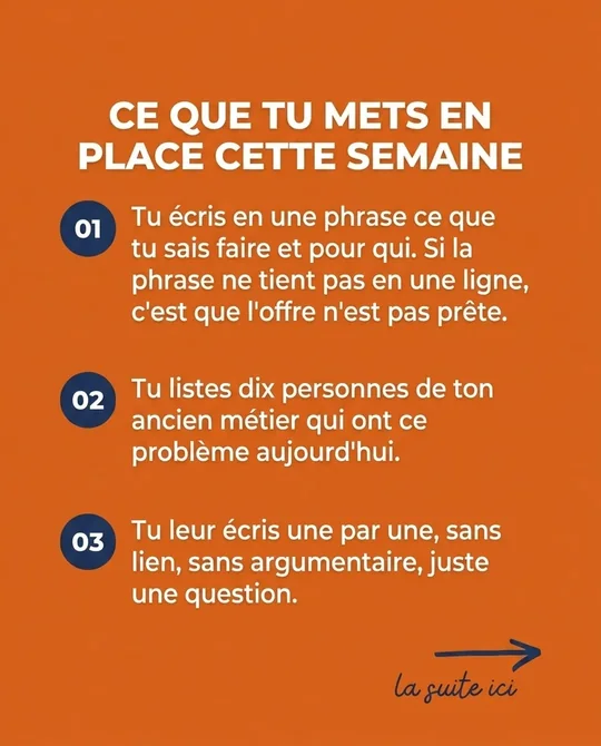 Sa version&nbsp;: «&nbsp;Ce que tu mets en place cette semaine&nbsp;», fond orange, trois pastilles numérotées