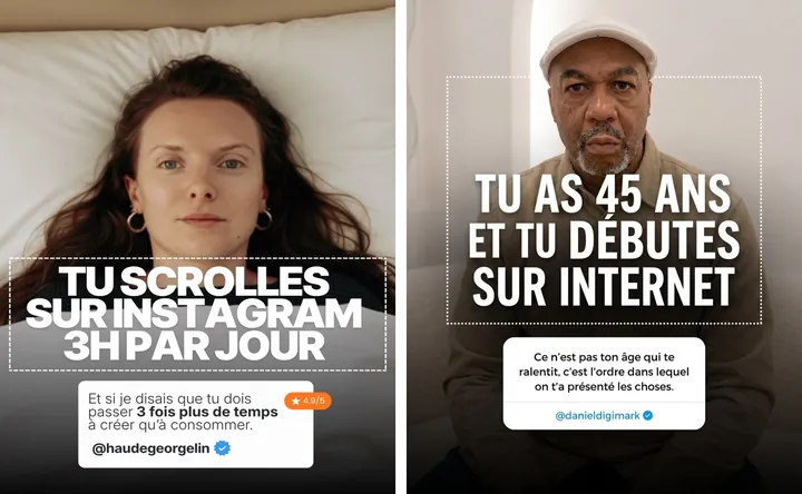 L'original admiré à gauche, sa reproduction à droite, sur le sujet « marketing digital, débuter après 40 ans »