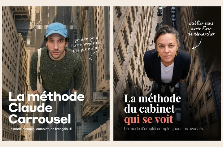 L'original admiré à gauche, sa reproduction à droite, sur le sujet « Publier quand on est avocat »