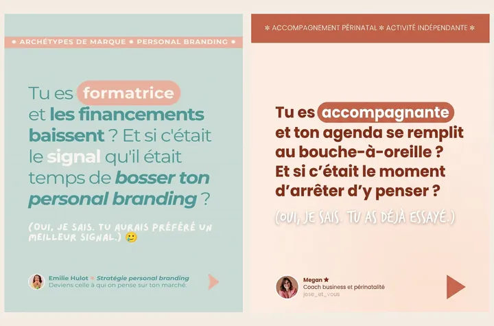 L'original admiré à gauche, sa reproduction à droite, sur le sujet « Vivre de son accompagnement périnatal »
