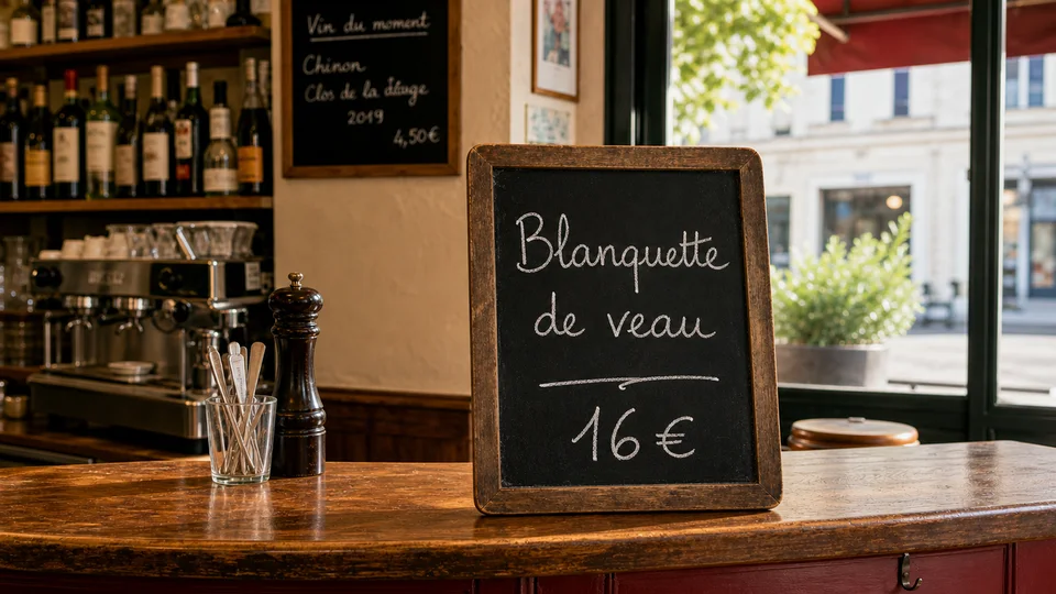 Miniature YouTube 16:9 recomposée par l'IA d'images : l'ardoise du plat du jour, la scène réarrangée au format